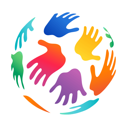 colorful hands surrounding globe