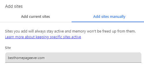 adding sites to active list in chrome