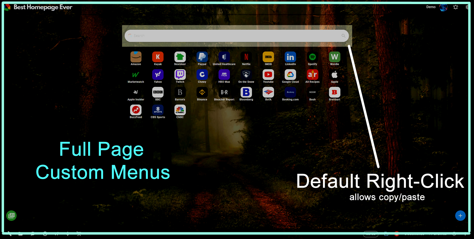 right-click area of homepage