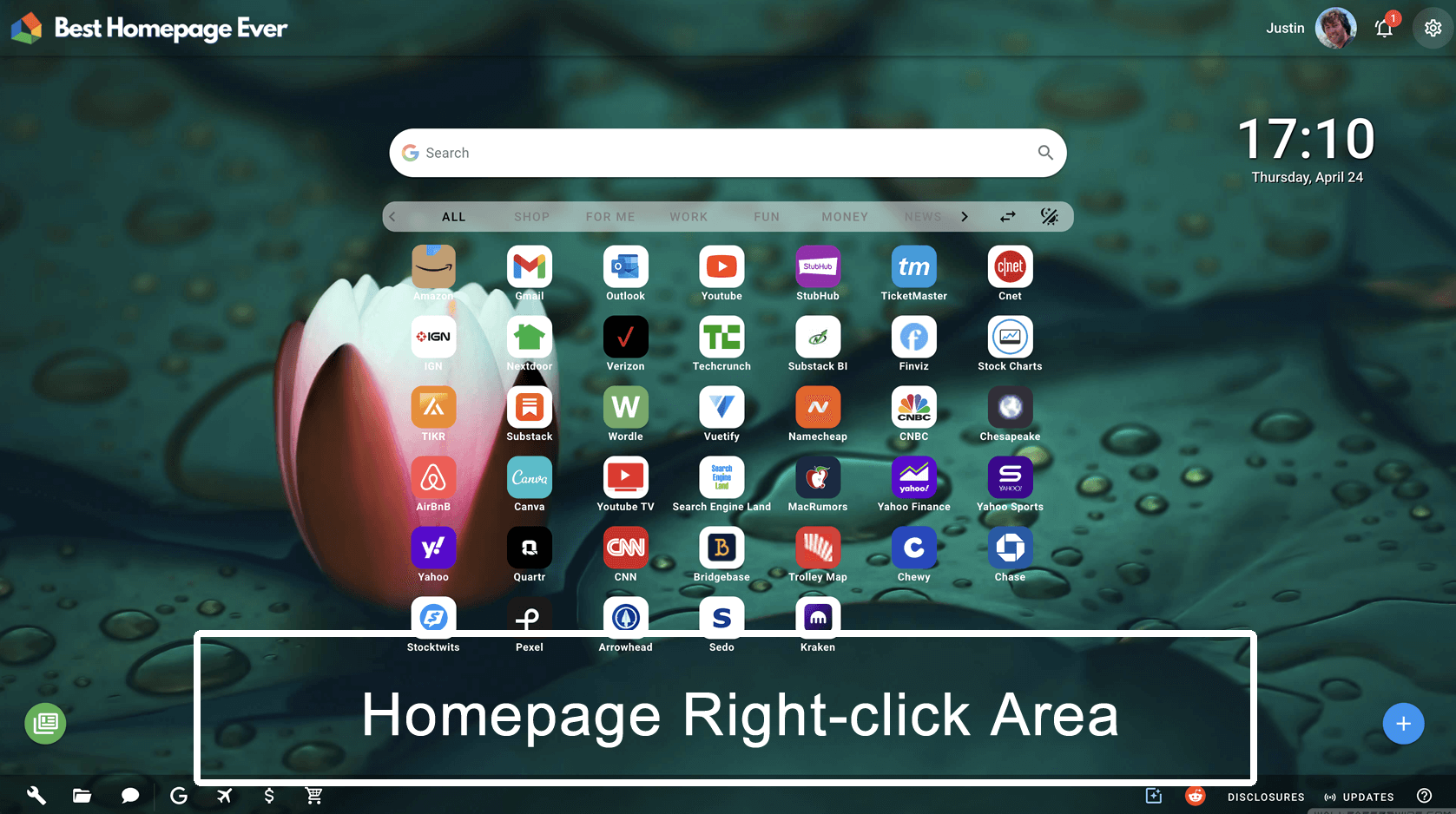 right-click area of homepage
