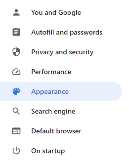 Chrome Appearance Settings