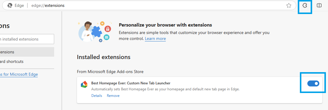 edge setting for enabling browser extension