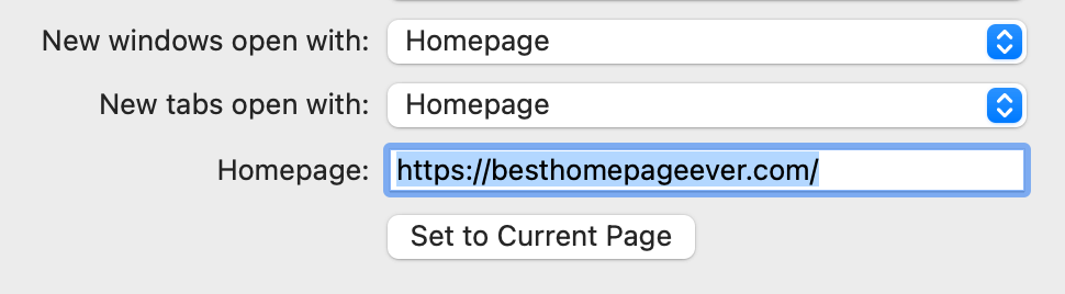 safari homepage settings